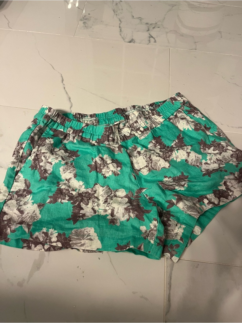 Kut from the Kloth Teal Floral Elastic-Waist linen Shorts